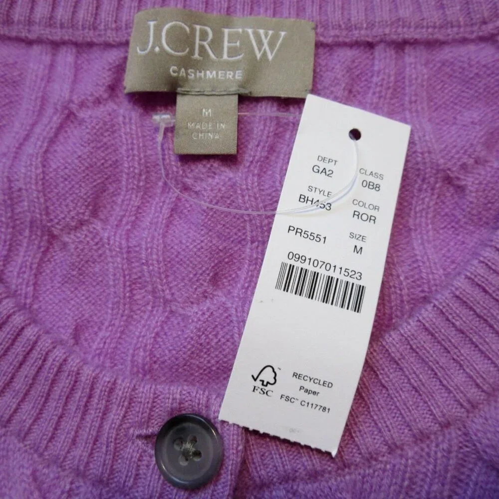 NWT J.Crew Cashmere Cable-knit Henley T-shirt in Radiant Orchid Sweater M